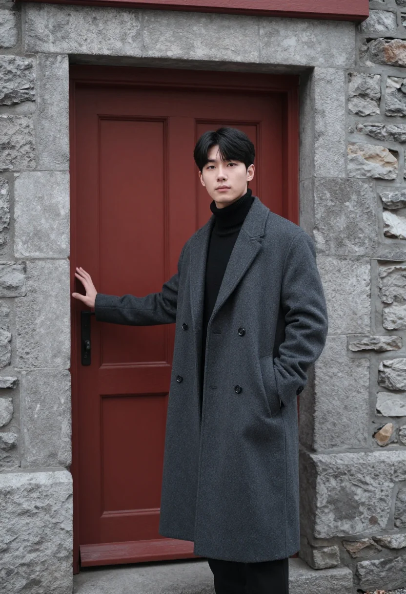 AI goblin quebec red door petit champlain sample — portrait of a man, a Korean man in his late twenties with fa