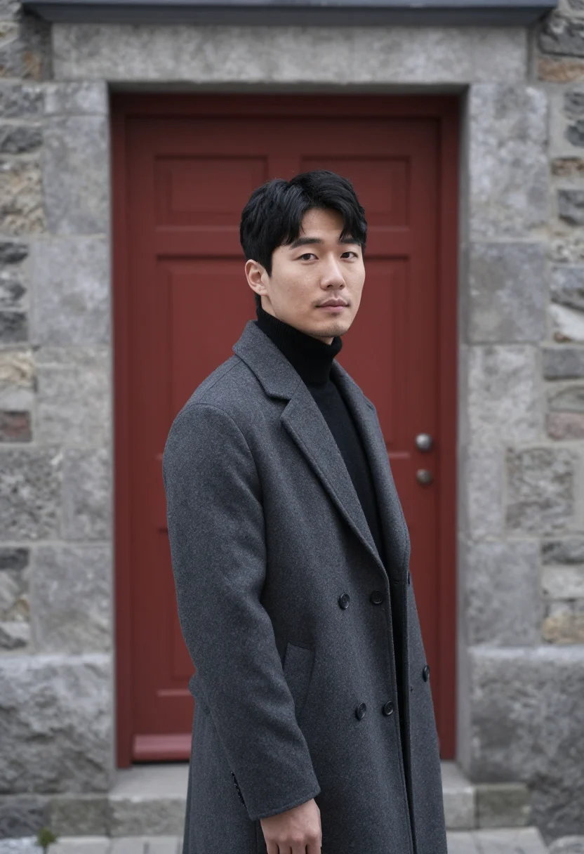 AI goblin quebec red door petit champlain sample — portrait of a man, a Korean man in his early forties with wa