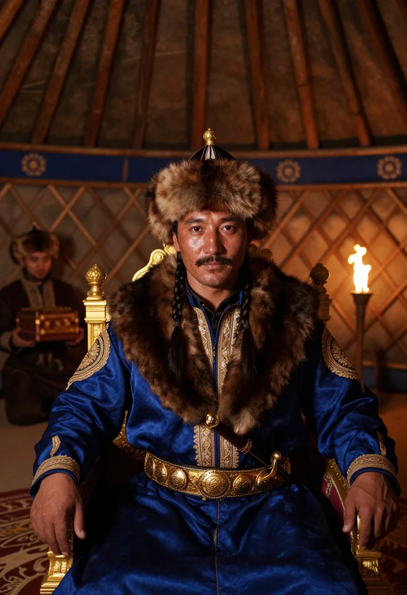 AI golden horde sample — portrait of a man, chest-up portrait of a Central-Asian man