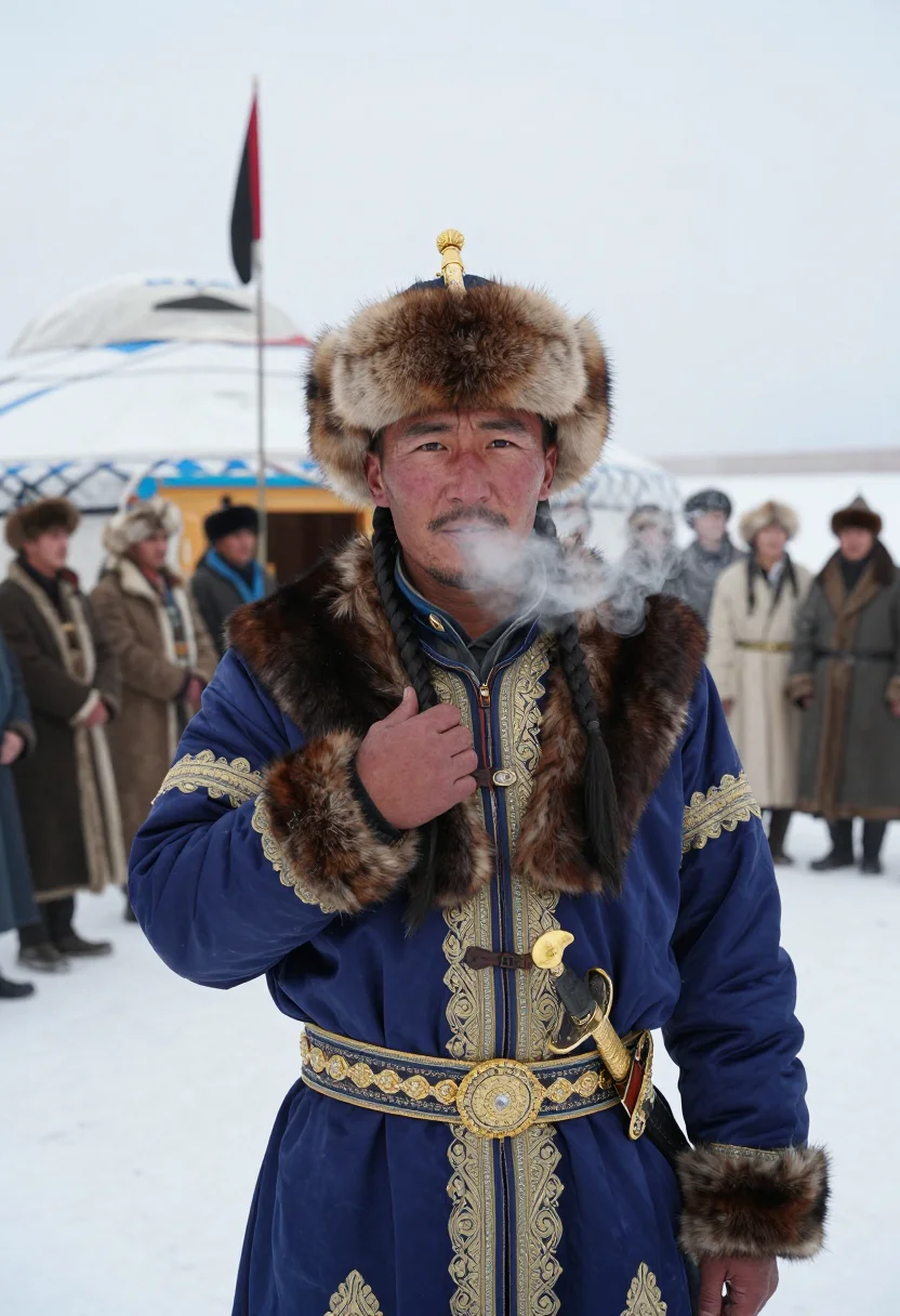 AI golden horde sample — portrait of a man, chest-up portrait of a Central-Asian man