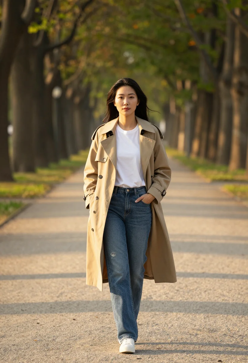 AI golden hour park sample — portrait of a woman, full-length portrait of an East-Asian w