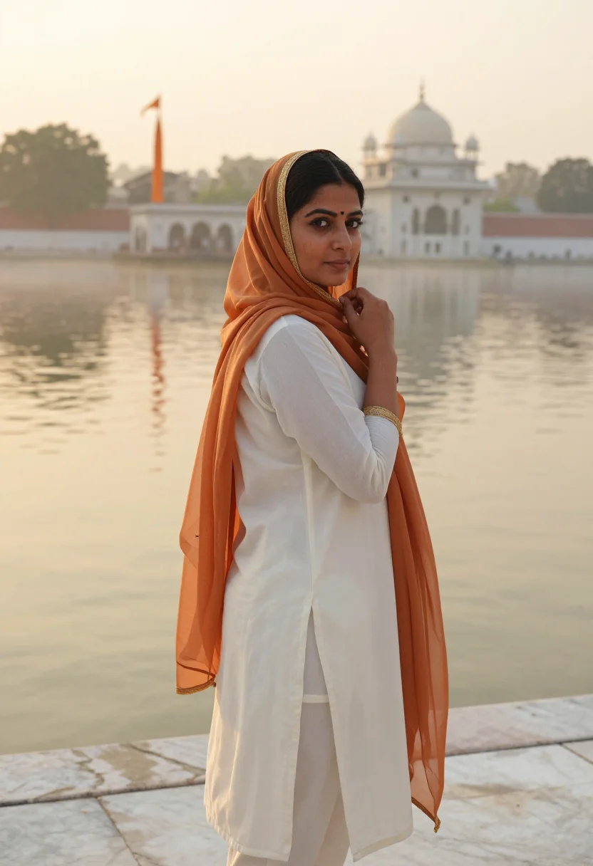 AI golden temple sample — portrait of a woman, head-and-shoulders portrait of a Punjab