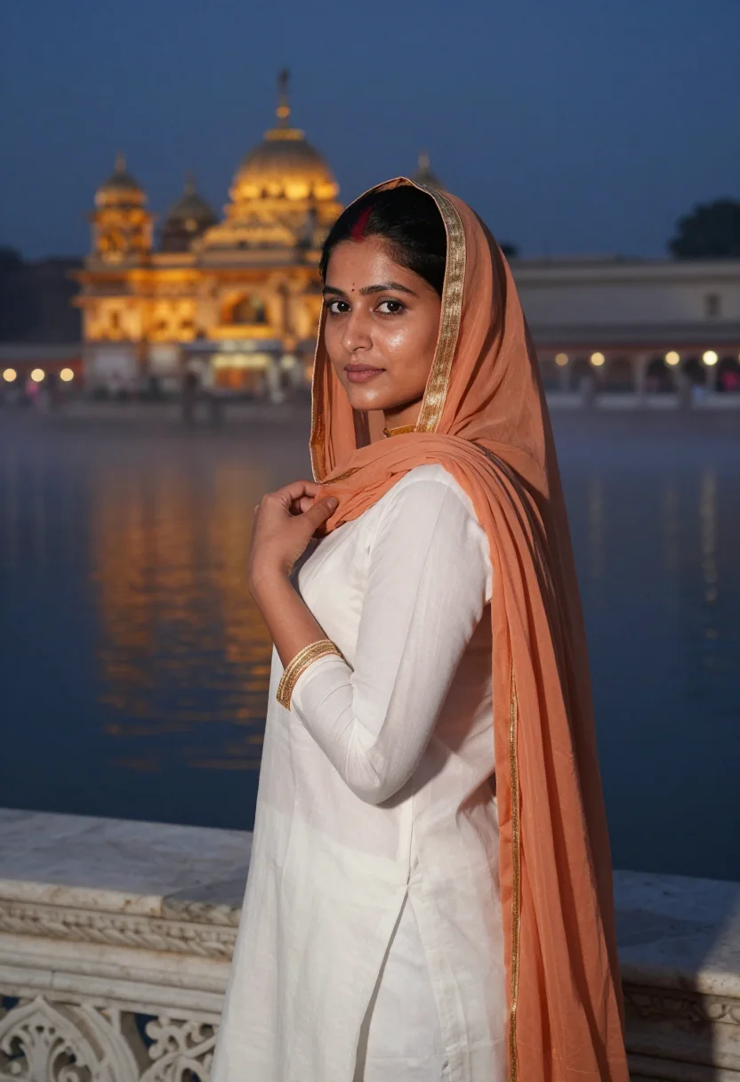 AI golden temple sample — portrait of a woman, head-and-shoulders portrait of a Punjab