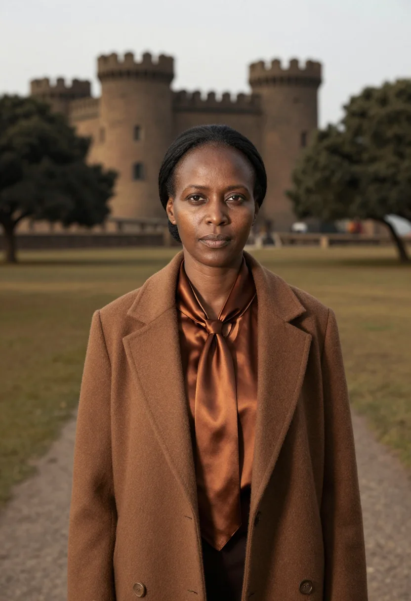 AI gondar conservator castle basalt brown sample — portrait of a woman, an Ethiopian conservator in her late fo