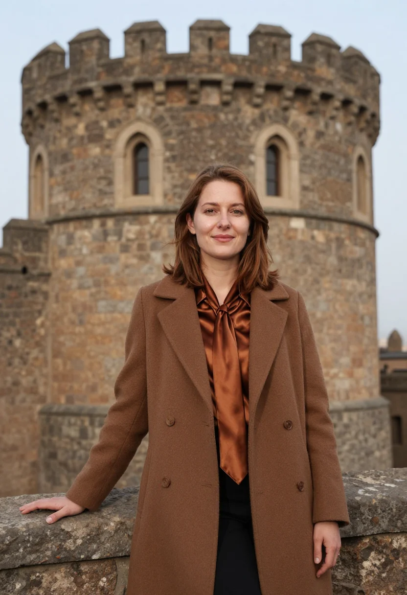 AI gondar conservator castle basalt brown sample — portrait of a woman, an English conservator in her mid-forti