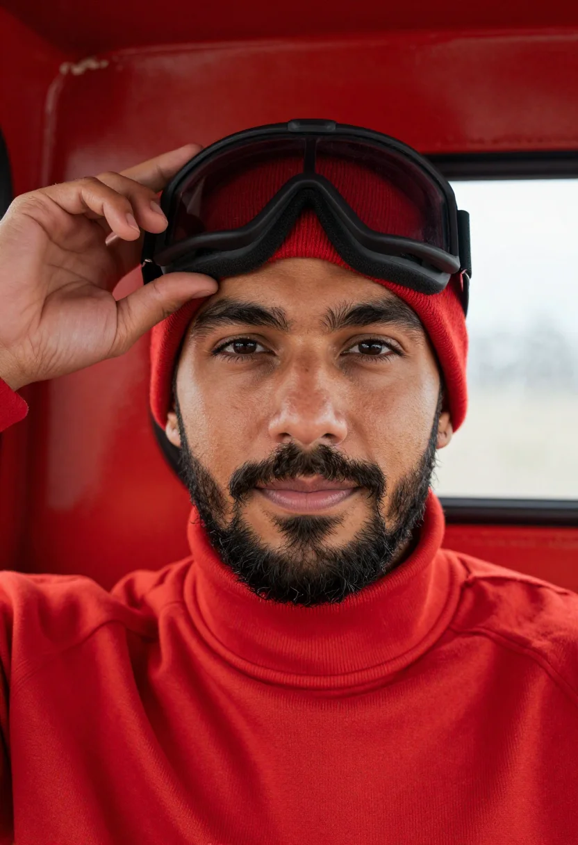 AI gondola red sample — portrait of a man, tight headshot of a Latin-American man in