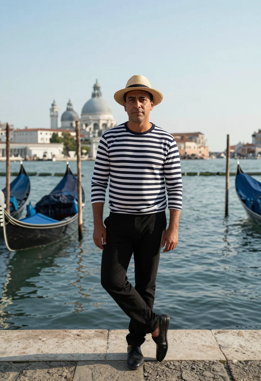 AI gondoliere sample — portrait of a man, full-length portrait of a Northern-Italia