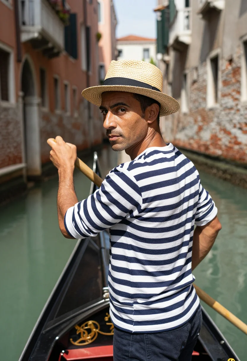 AI gondoliere sample — portrait of a man, waist-up three-quarter portrait of a Nort
