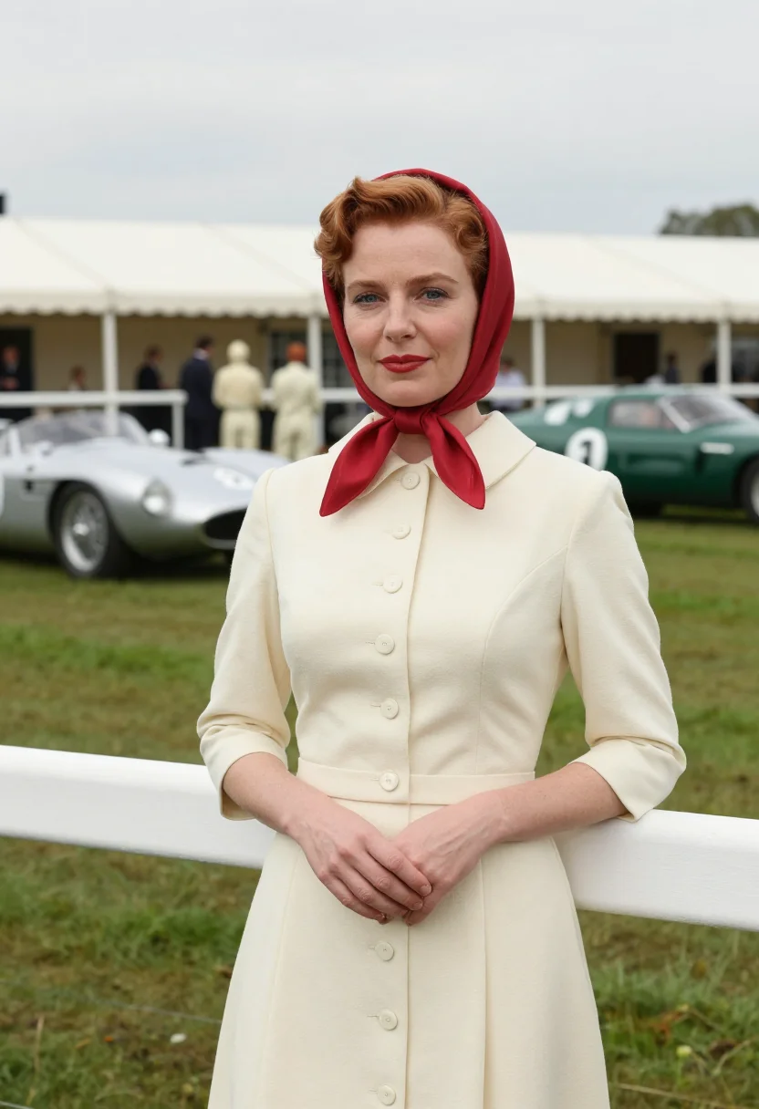 AI goodwood revival 1950s tweed palette sample — portrait of a woman, an Irish race-meeting guest in her earl