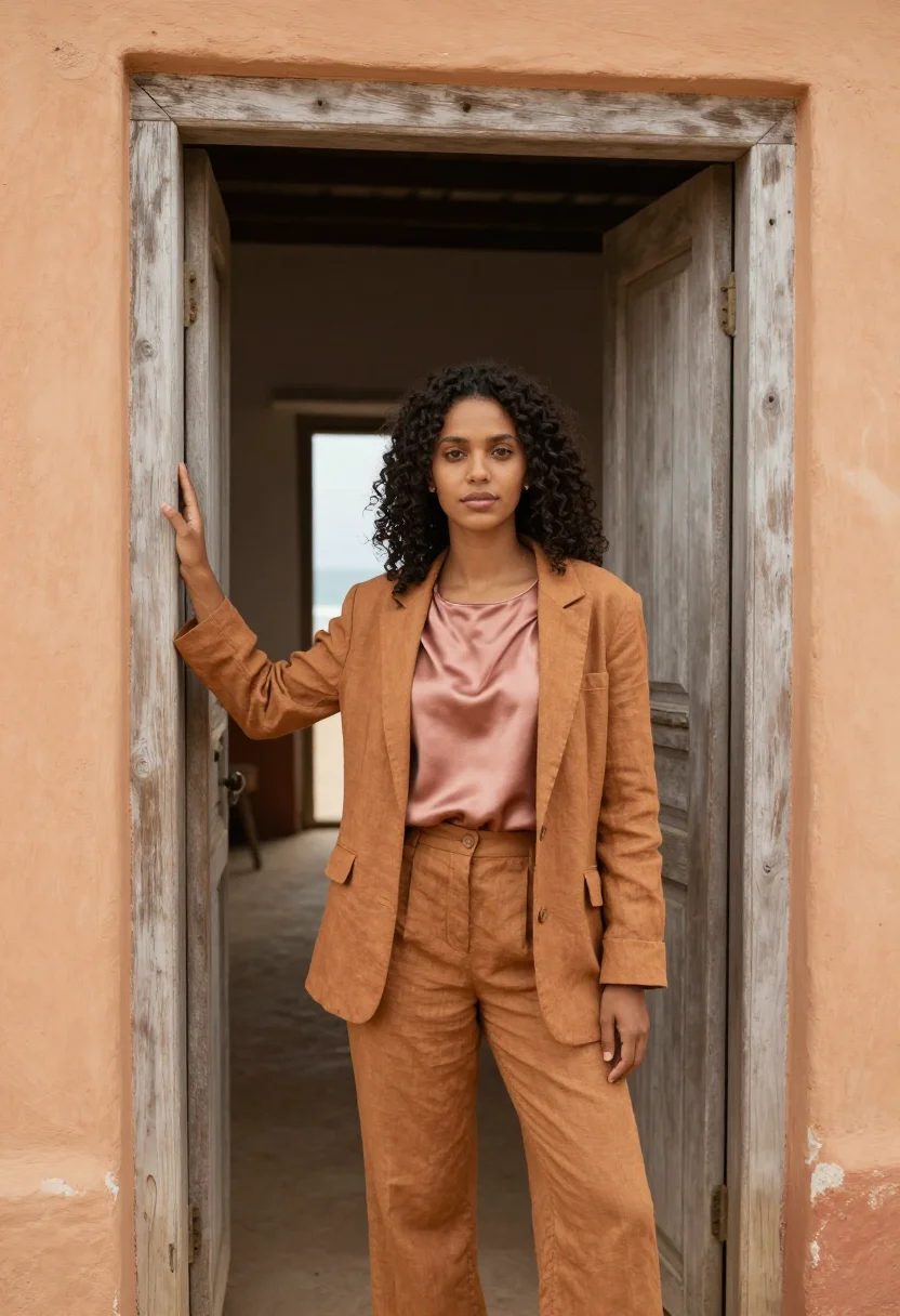 AI goree historian island ochre bougainvillea sample — portrait of a woman, a historian in her late twenties of Cap
