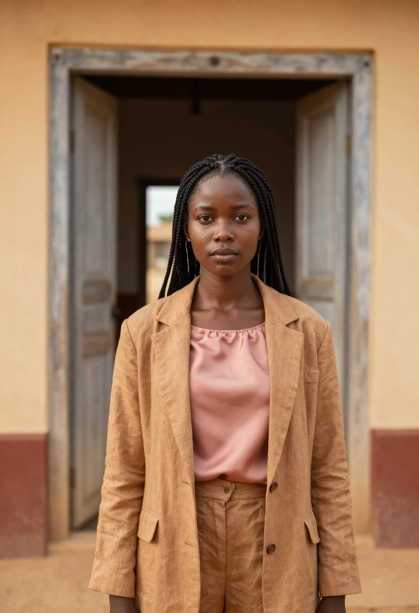 AI goree historian island ochre bougainvillea sample — portrait of a woman, a historian in her early thirties of Fu