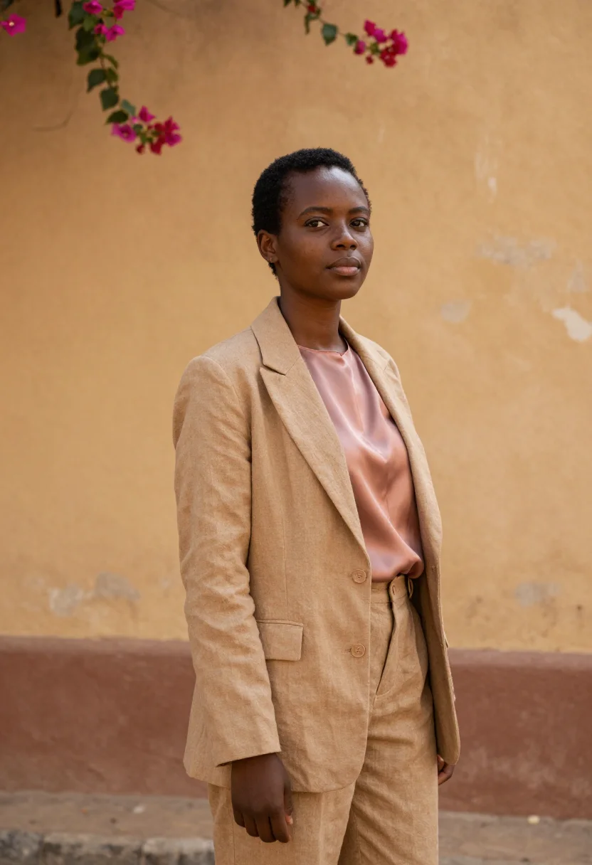 AI goree historian island ochre bougainvillea sample — portrait of a woman, a historian in her late thirties of Ser