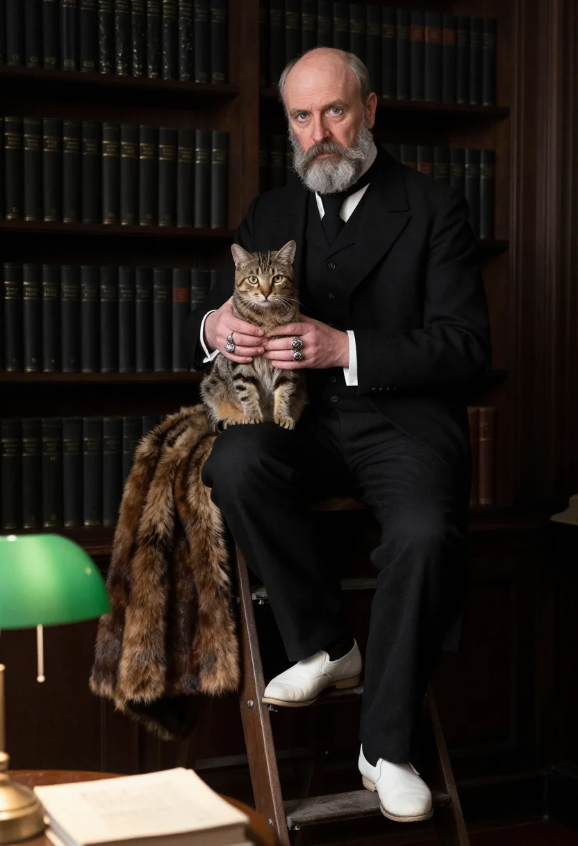 AI gorey drawing room sample — portrait of a man, three-quarter-length portrait of a tall W