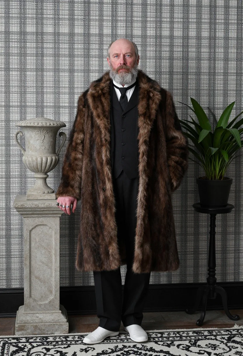 AI gorey drawing room sample — portrait of a man, three-quarter-length frontal portrait of