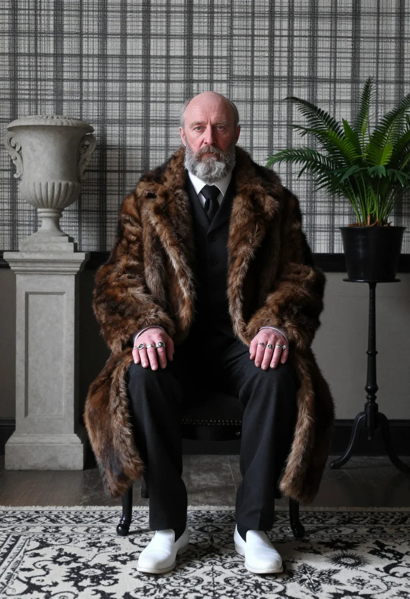 AI gorey drawing room sample — portrait of a man, full-length frontal portrait of a tall We