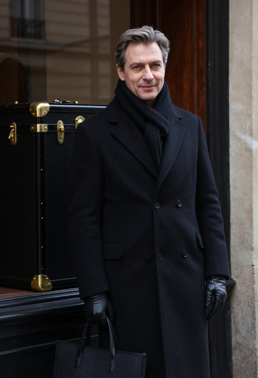 AI goyard rue saint honore chevron trunk black men sample — portrait of a man, a Swiss man in his forties with fair skin