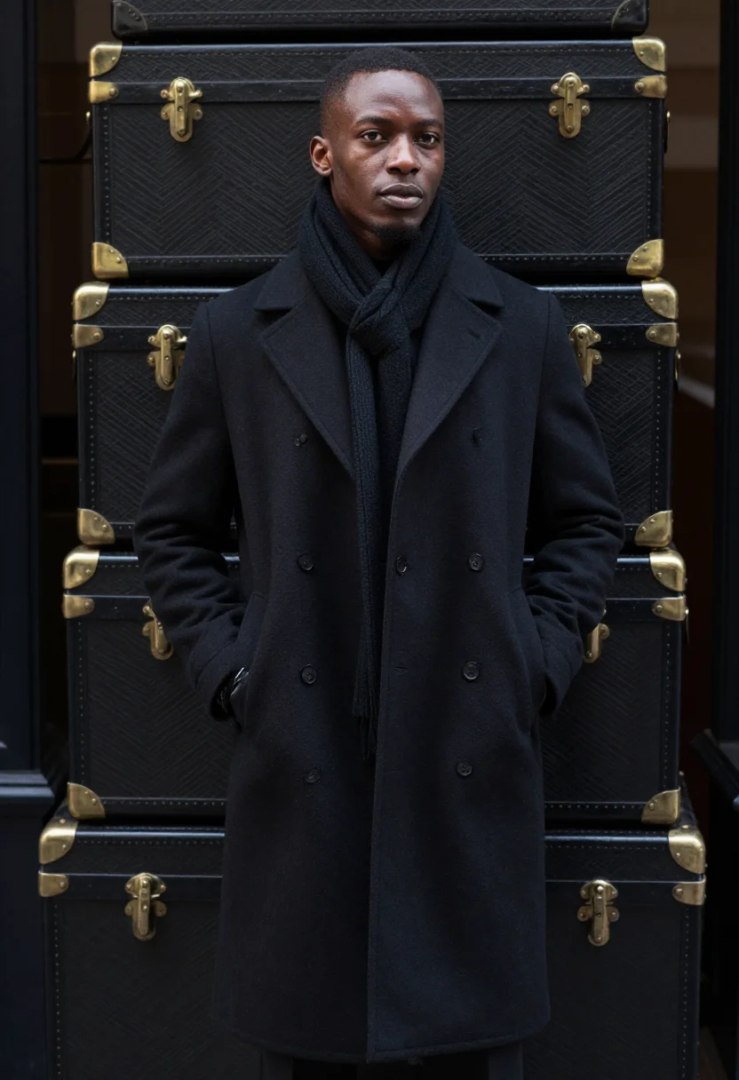 AI goyard rue saint honore chevron trunk black men sample — portrait of a man, a French man of Senegalese descent in his