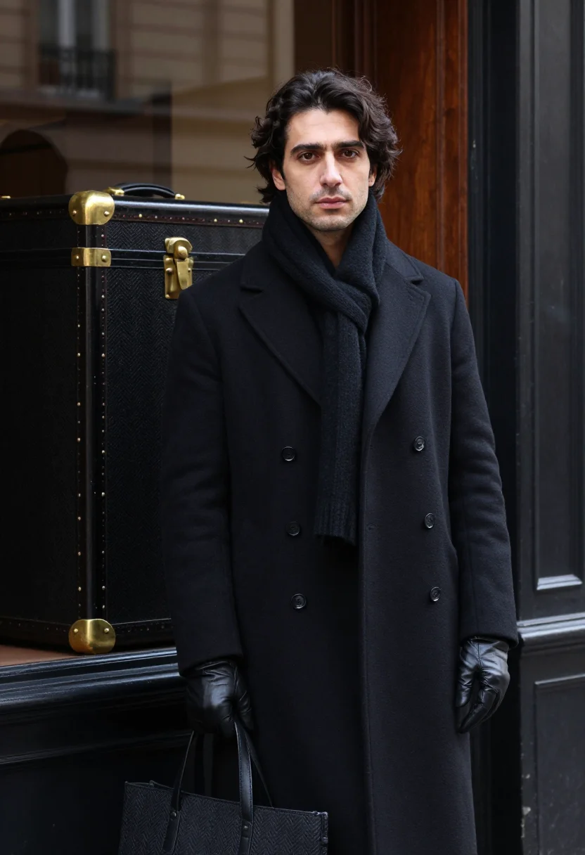 AI goyard rue saint honore chevron trunk black men sample — portrait of a man, an Italian man in his mid-thirties with o