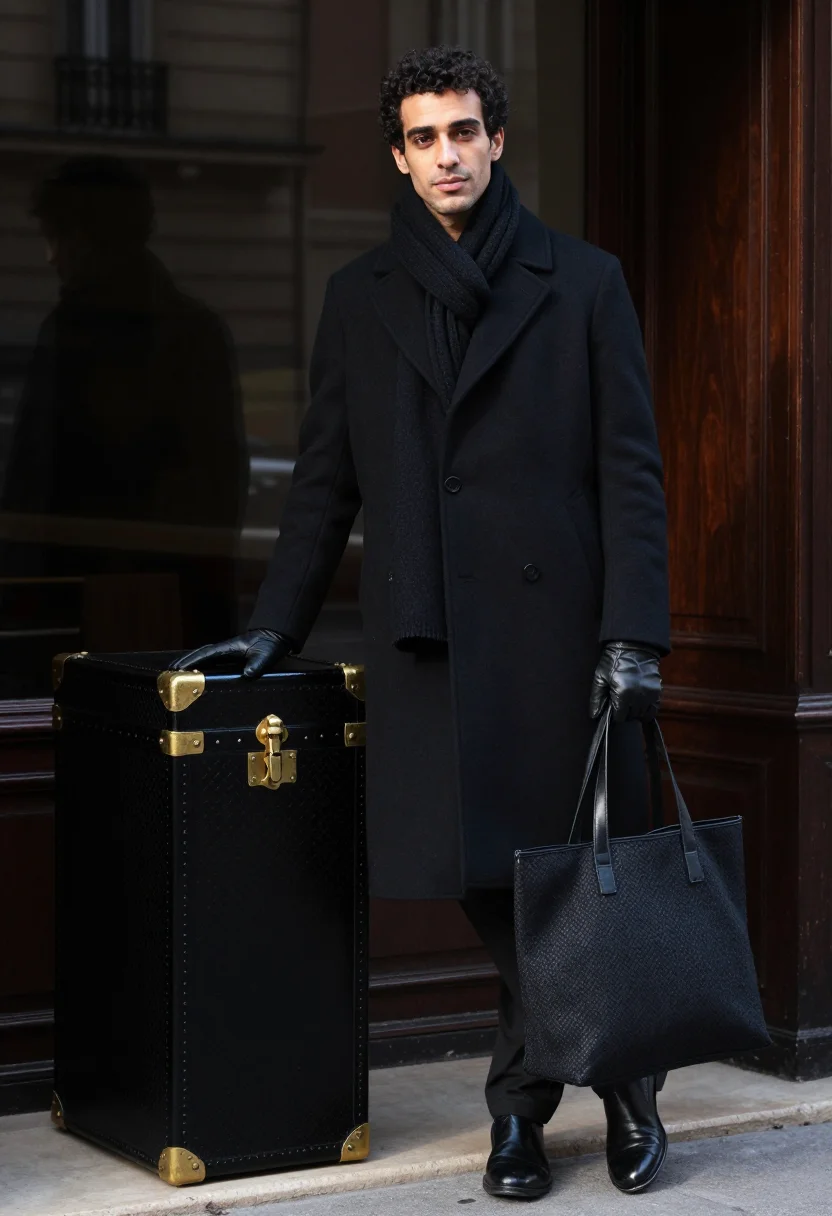 AI goyard rue saint honore chevron trunk black men sample — portrait of a man, a French man of Algerian descent in his l