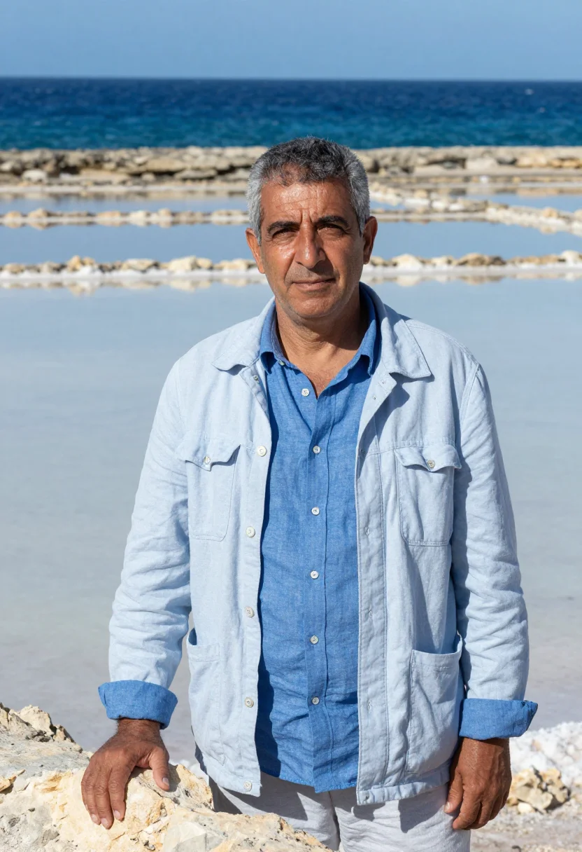AI gozo marine biologist azure limestone sample — portrait of a man, half-length portrait of a Maltese man in