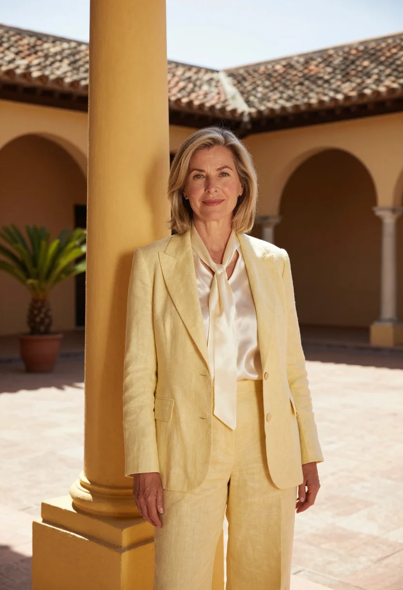 AI granada nicaragua hotelier yellow colonial sample — portrait of a woman, a French hotelier in her early fifties