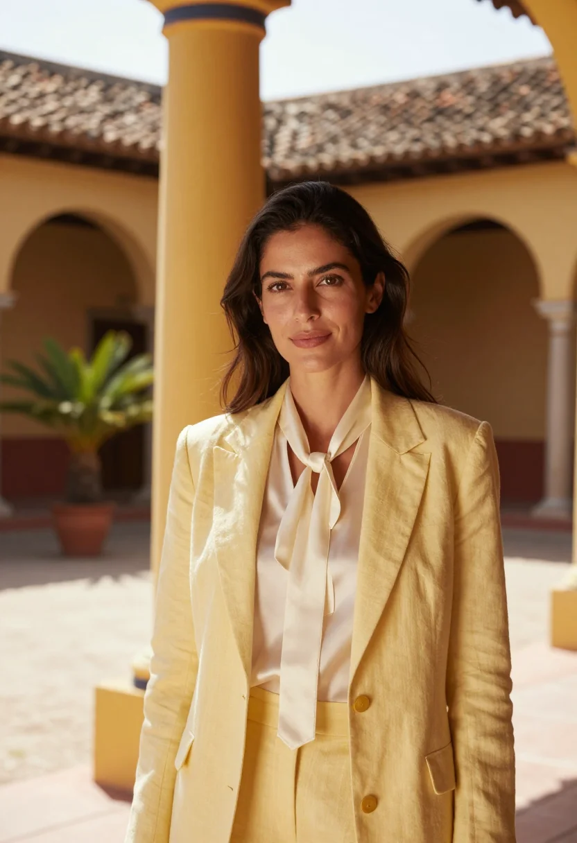 AI granada nicaragua hotelier yellow colonial sample — portrait of a woman, an Italian hotelier in her early thirti