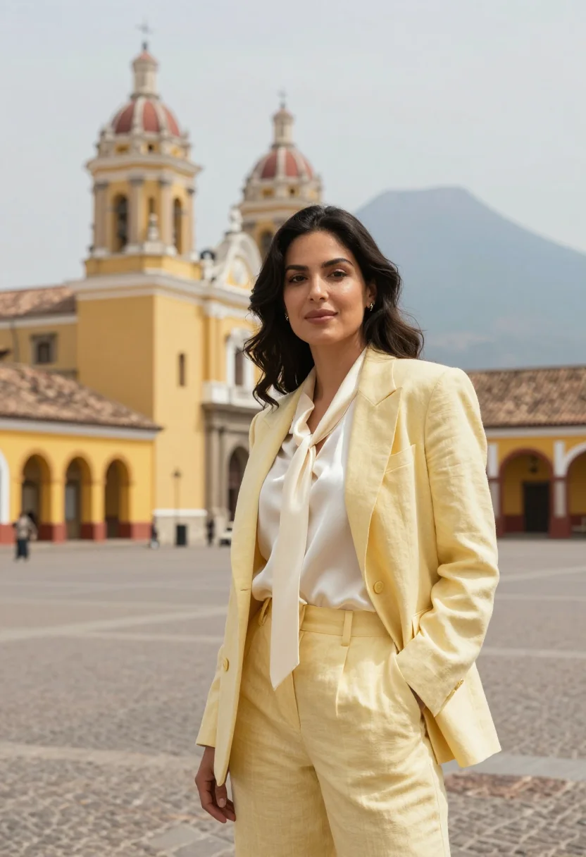 AI granada nicaragua hotelier yellow colonial sample — portrait of a woman, a Mexican hotelier in her early forties