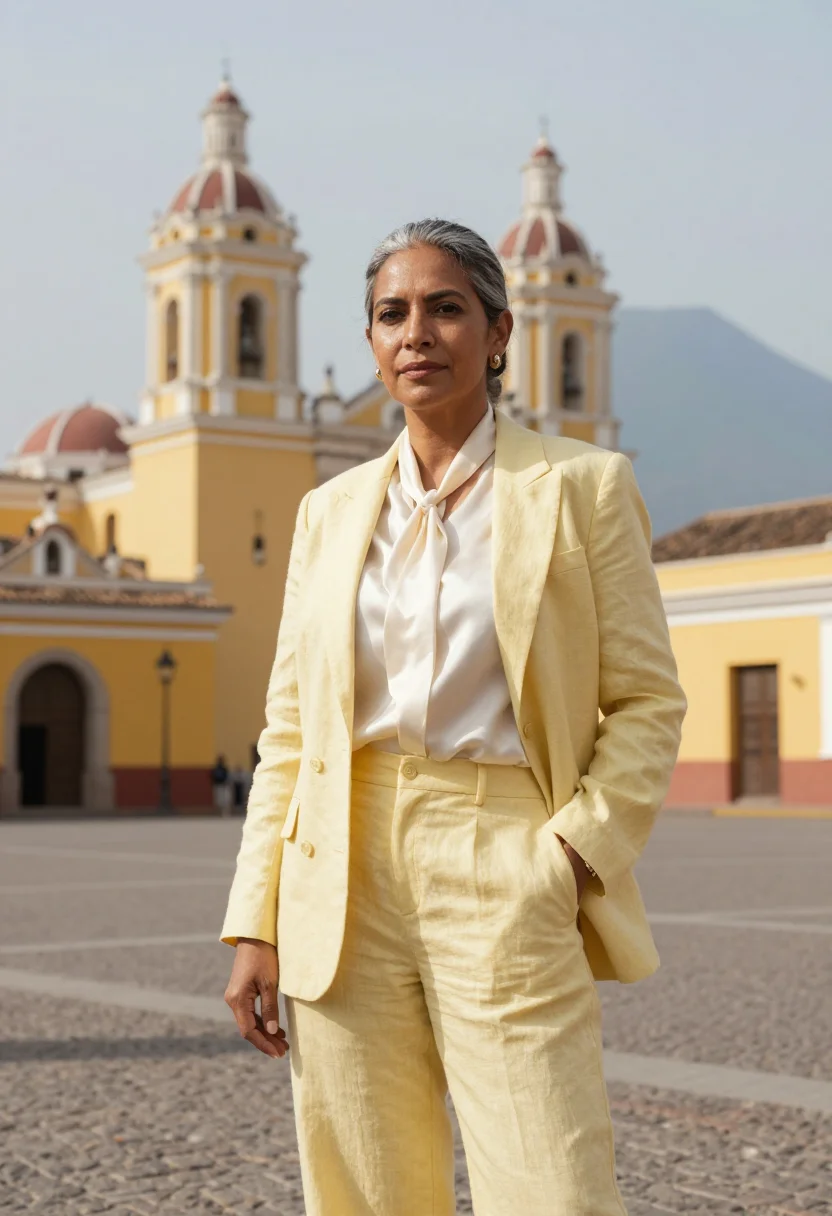 AI granada nicaragua hotelier yellow colonial sample — portrait of a woman, a Nicaraguan hotelier in her mid-fiftie
