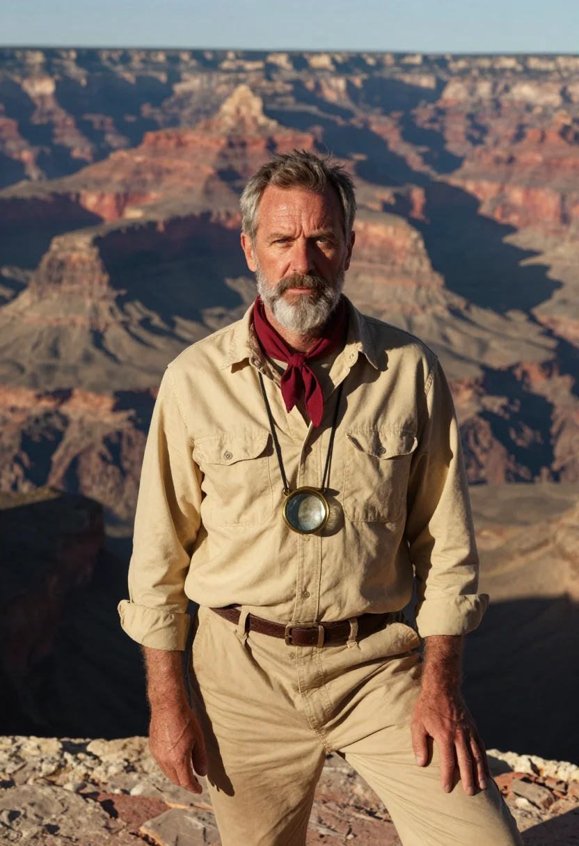 AI grand canyon geologist strata sample — portrait of a man, half-length portrait of a Western-Europea