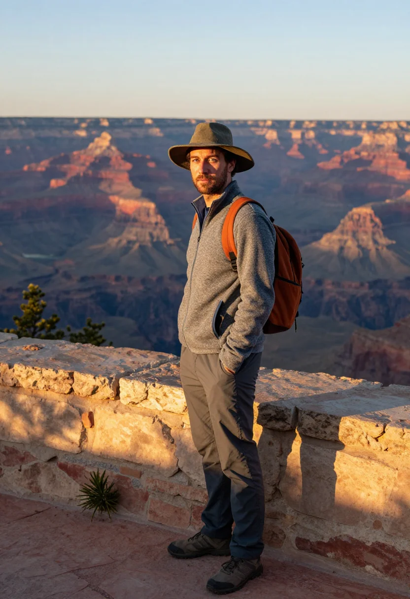 AI grand canyon sample — three-quarter-length portrait of a Western-European man in h