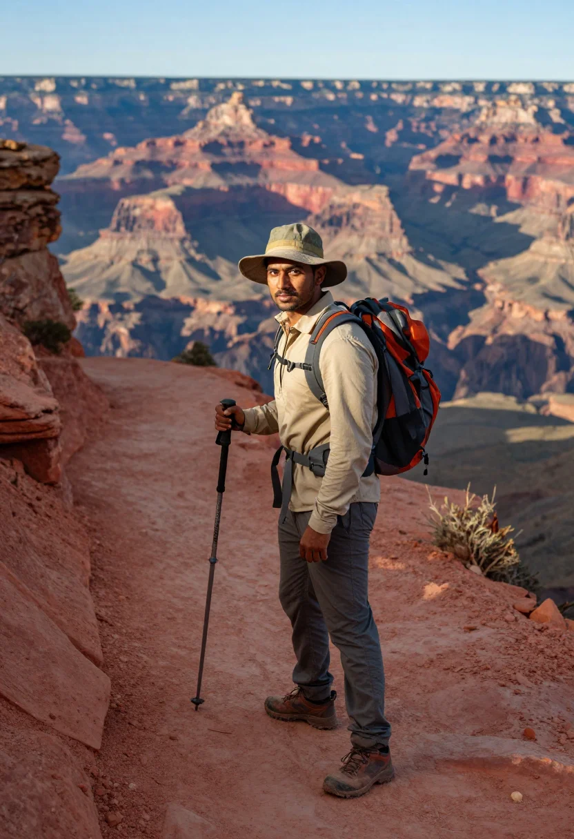AI grand canyon sample — full-length portrait of a South-Asian man in his early thirt