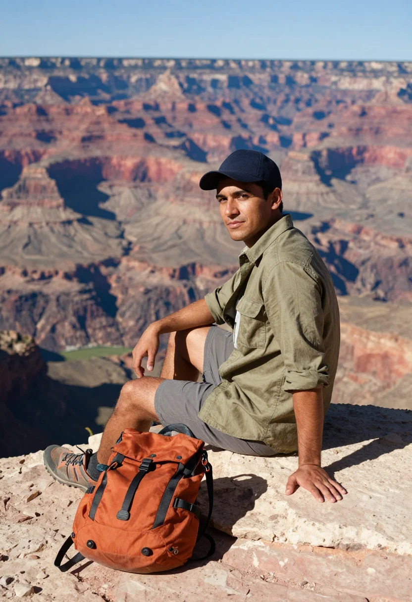 AI grand canyon sample — close half-length portrait of a Latin-American man in his mi