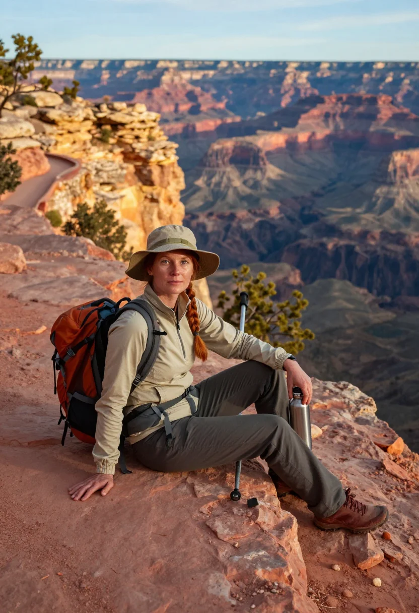 AI grand canyon sample — seated three-quarter portrait of a Western-European woman in