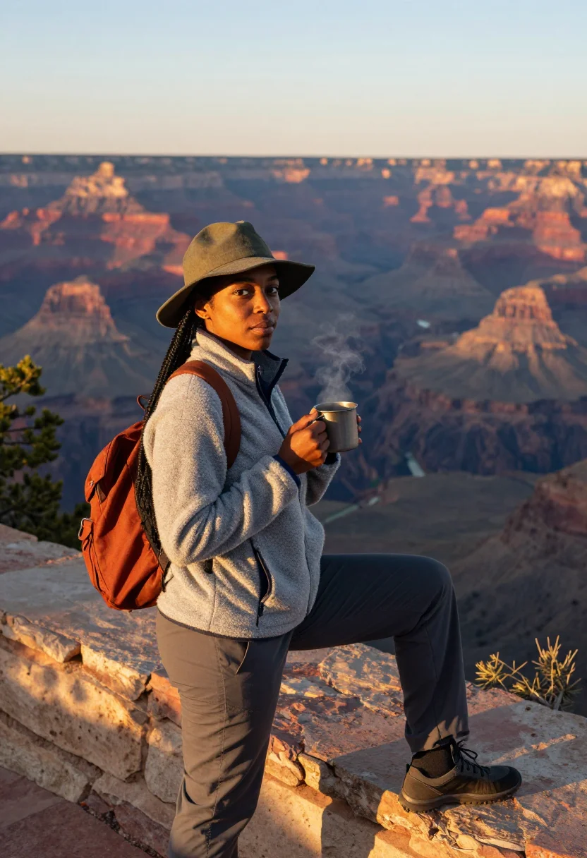 AI grand canyon sample — close half-length portrait of an African-American woman in h