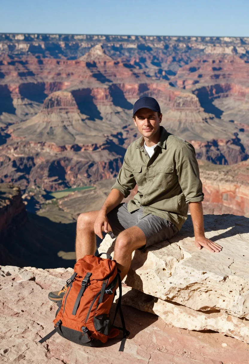 AI grand canyon sample — seated three-quarter portrait of a Western-European man in h