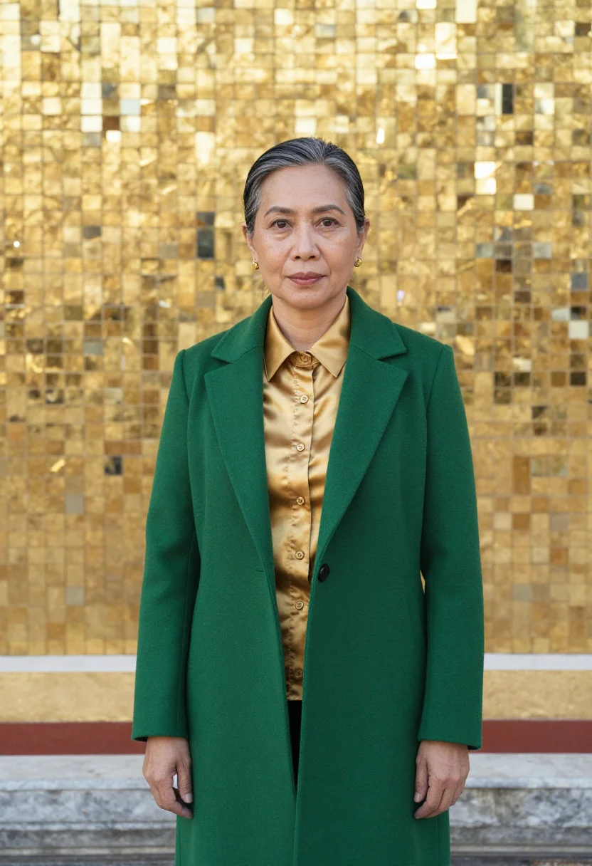 AI grand palace conservator gold jade sample — portrait of a woman, a conservator in her fifties of Thai-Ch