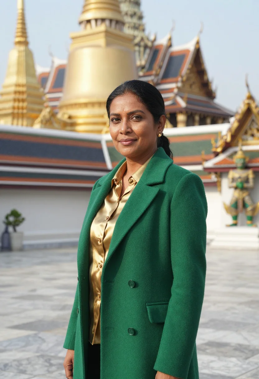 AI grand palace conservator gold jade sample — portrait of a woman, a conservator in her forties of Indian