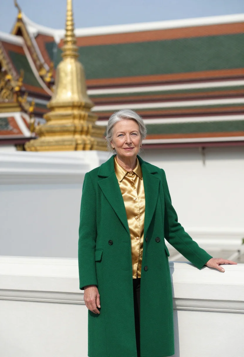 AI grand palace conservator gold jade sample — portrait of a woman, a conservator in her sixties of English