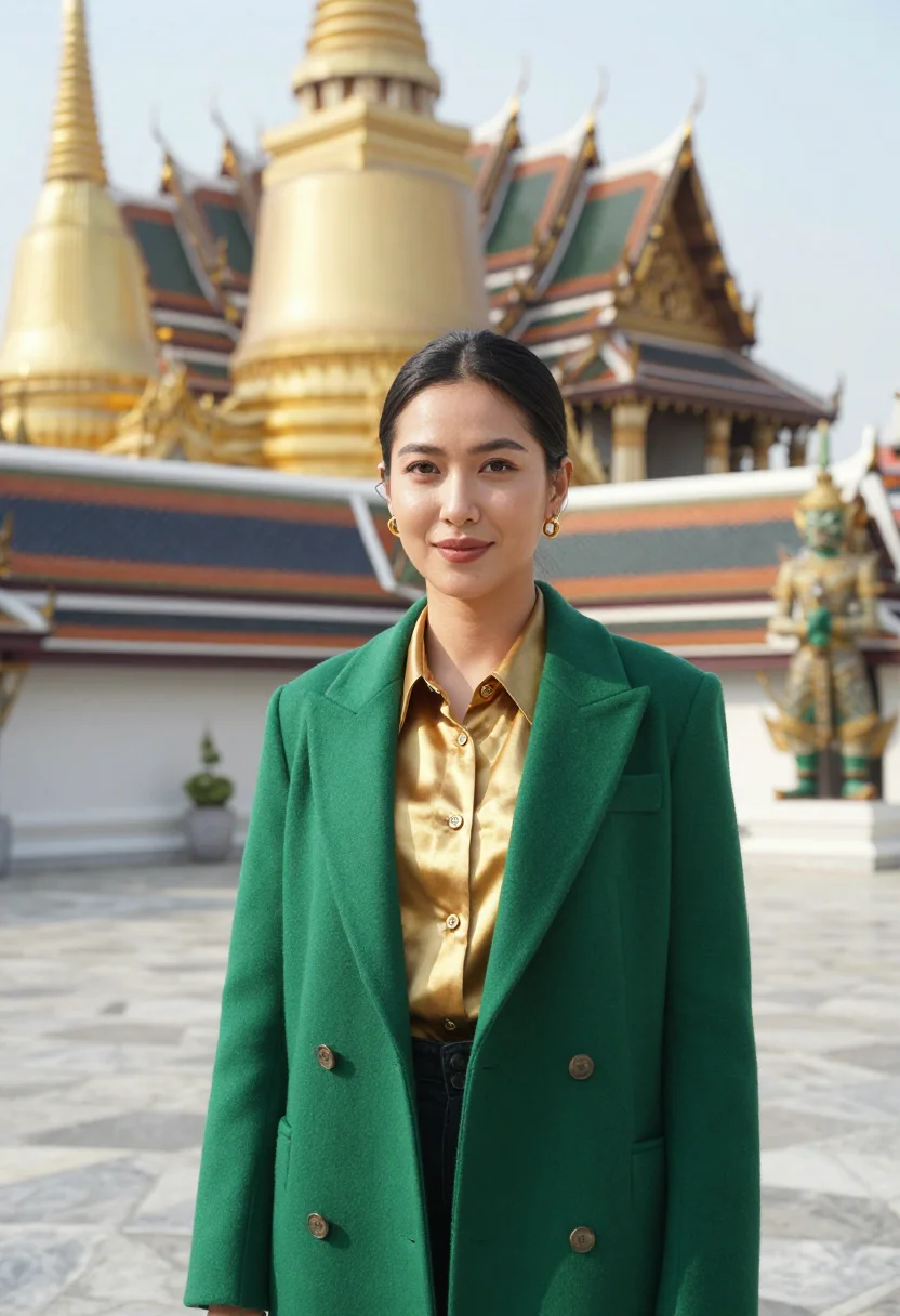 AI grand palace conservator gold jade sample — portrait of a woman, a conservator in her late twenties of T