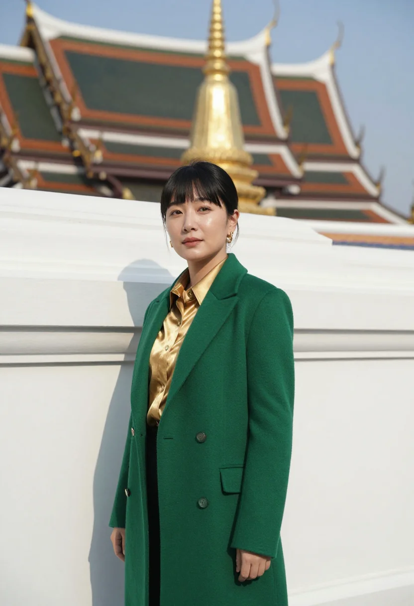 AI grand palace conservator gold jade sample — portrait of a woman, a conservator in her thirties of Japane