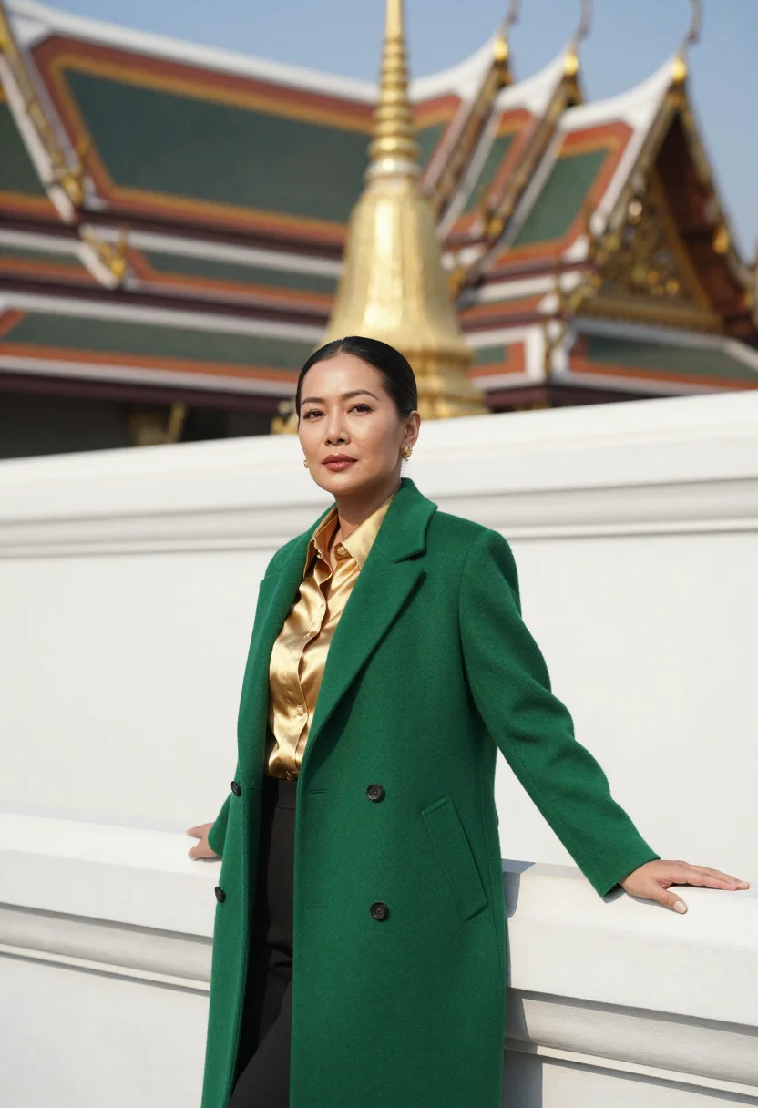 AI grand palace conservator gold jade sample — portrait of a woman, a conservator in her forties of Thai de