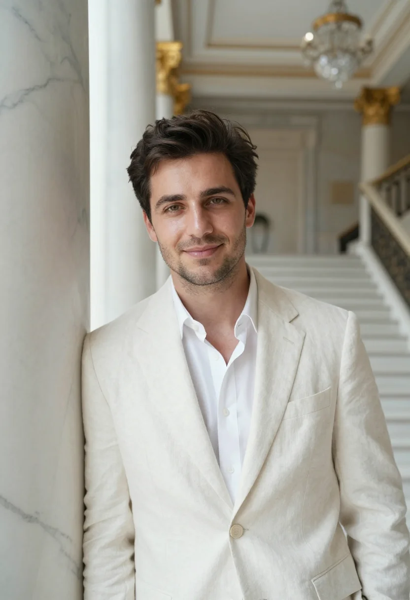 AI grande bretagne athens roof garden acropolis sample — portrait of a man, a French guest in his early thirties with
