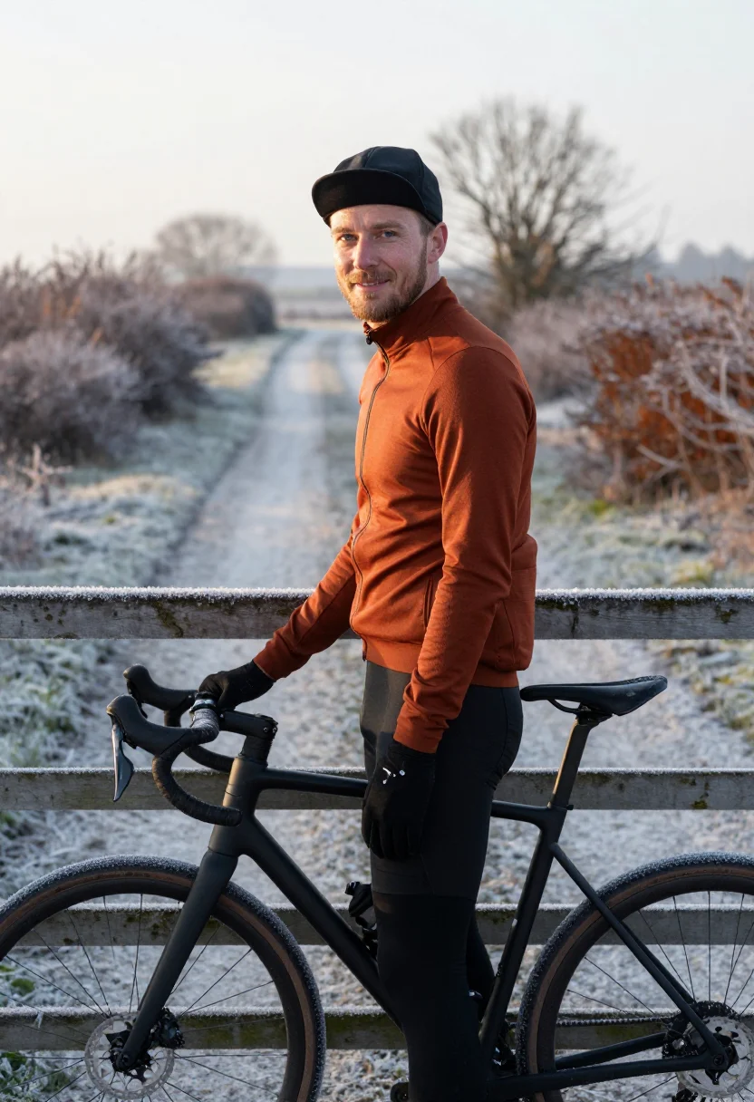 AI gravel bike frost rust sample — portrait of a man, framed three-quarter length from the head