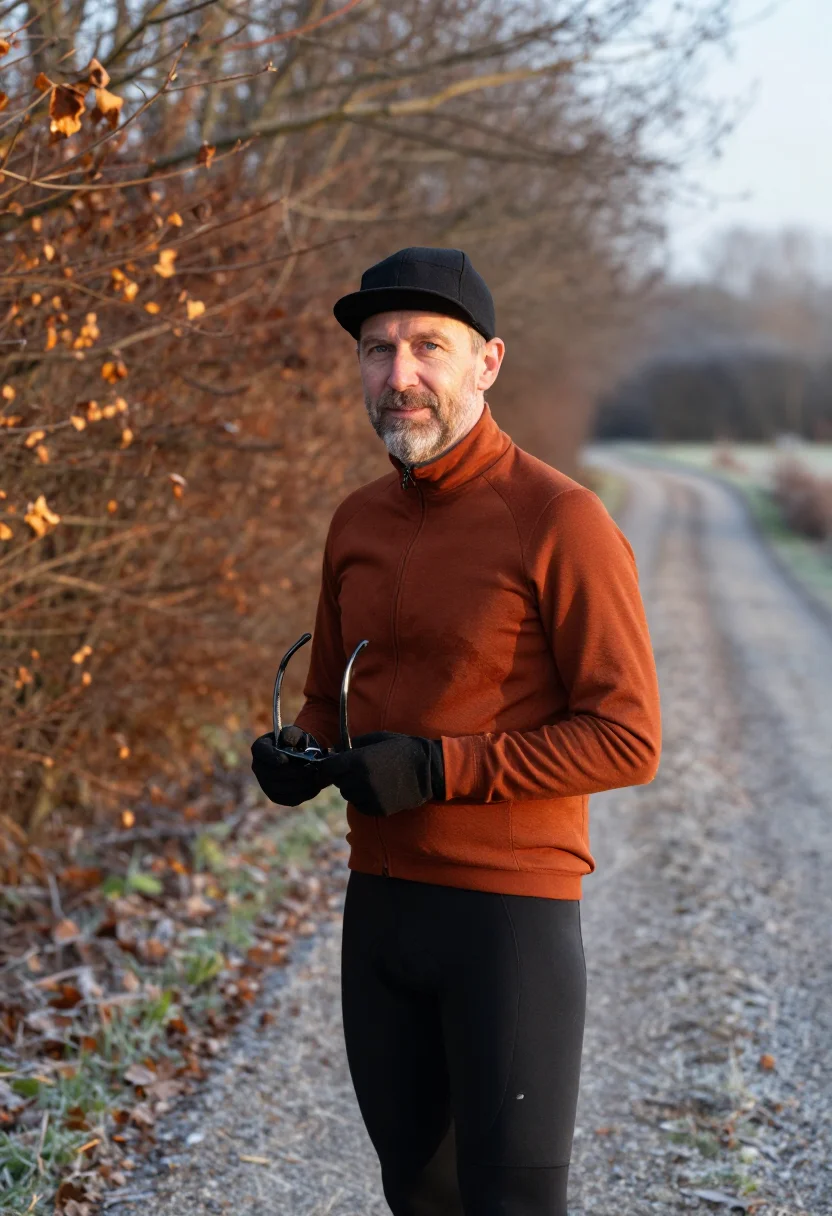 AI gravel bike frost rust sample — portrait of a man, framed half-length from the head to the h