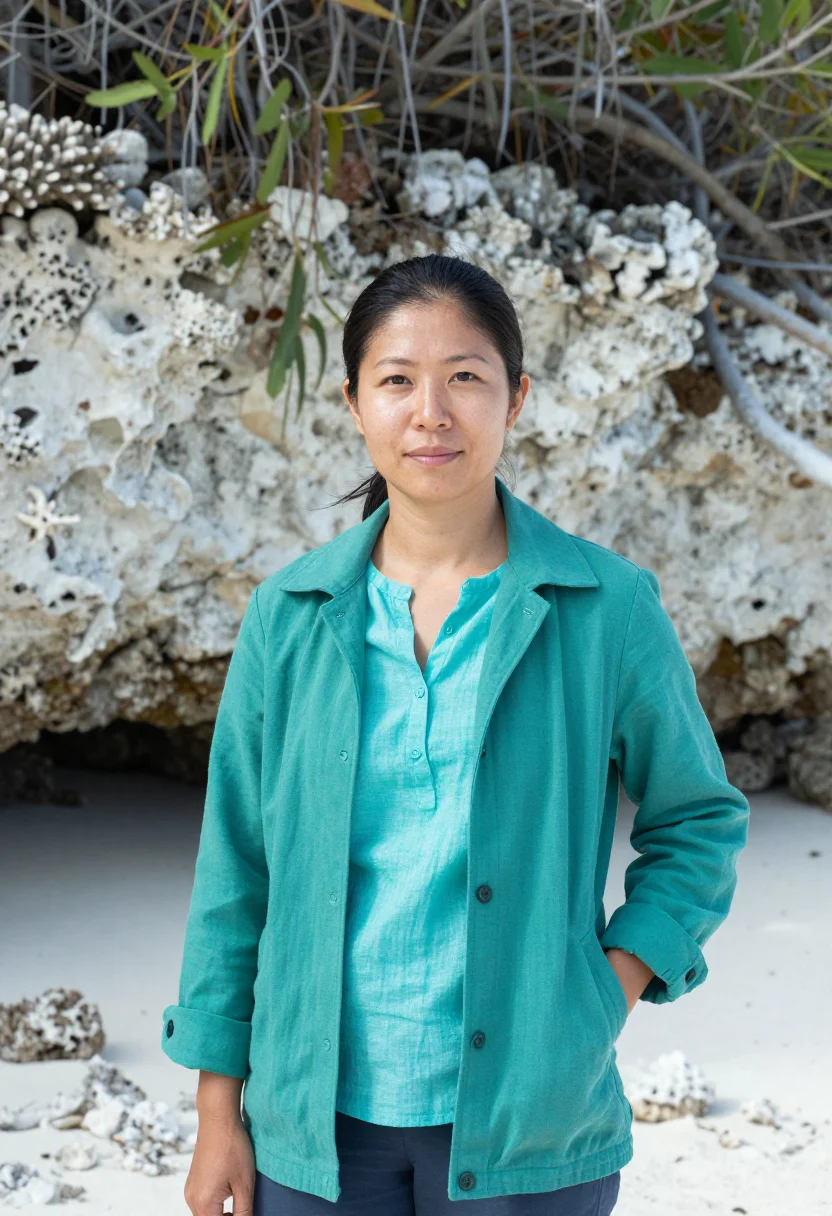 AI great barrier reef marine biologist coral turquoise sample — portrait of a marine biologist, a woman of Japanese descent