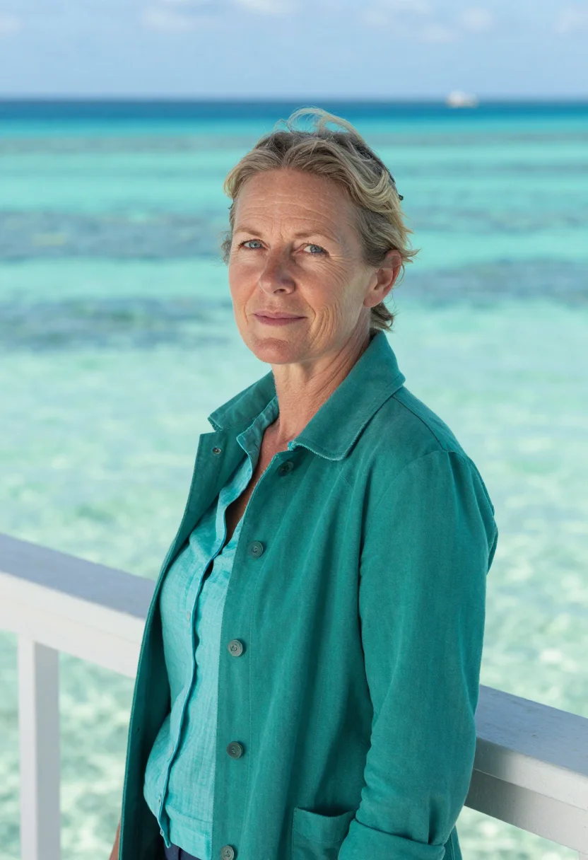 AI great barrier reef marine biologist coral turquoise sample — portrait of a marine biologist, a woman of Dutch descent in