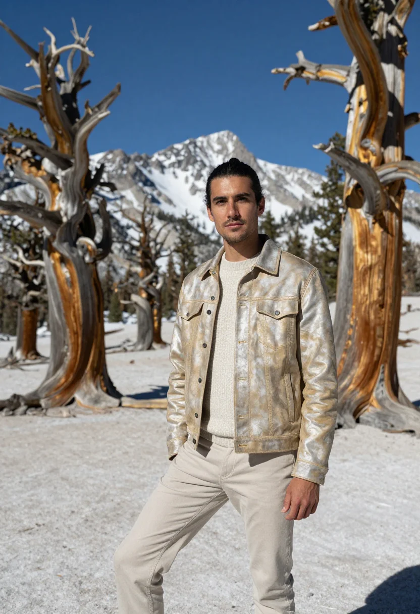 AI great basin bristlecone dendrochronologist sample — portrait of a man, in his late twenties, with honey skin, da