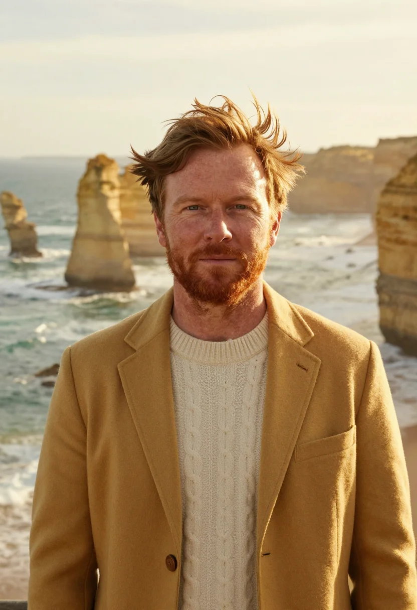 AI great ocean road geologist limestone gold sample — portrait of a geologist, a man of Irish-Australian descent i