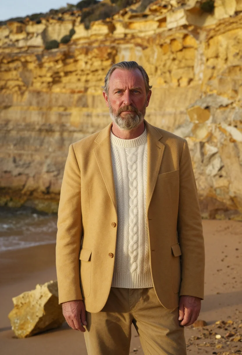 AI great ocean road geologist limestone gold sample — portrait of a geologist, a man of Scottish descent in his la