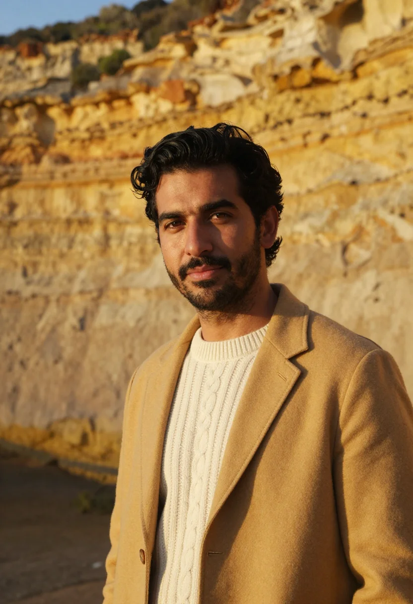 AI great ocean road geologist limestone gold sample — portrait of a geologist, a man of Greek-Australian descent i